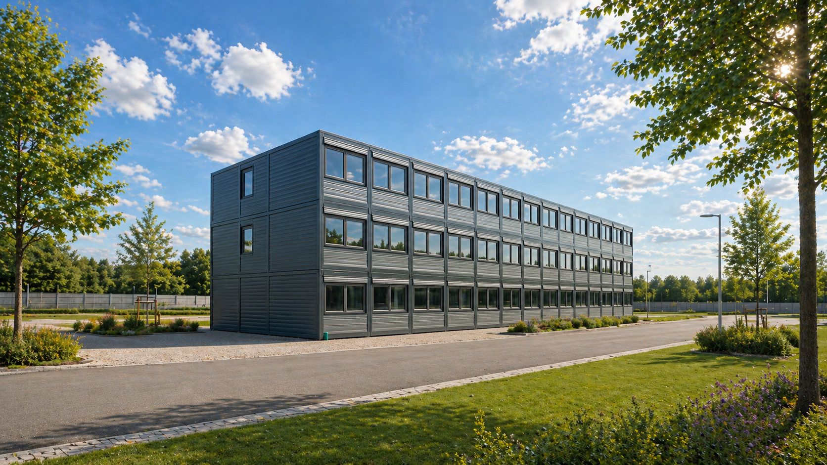 Außenansicht Seite Bürogebäude Friedrichshafen